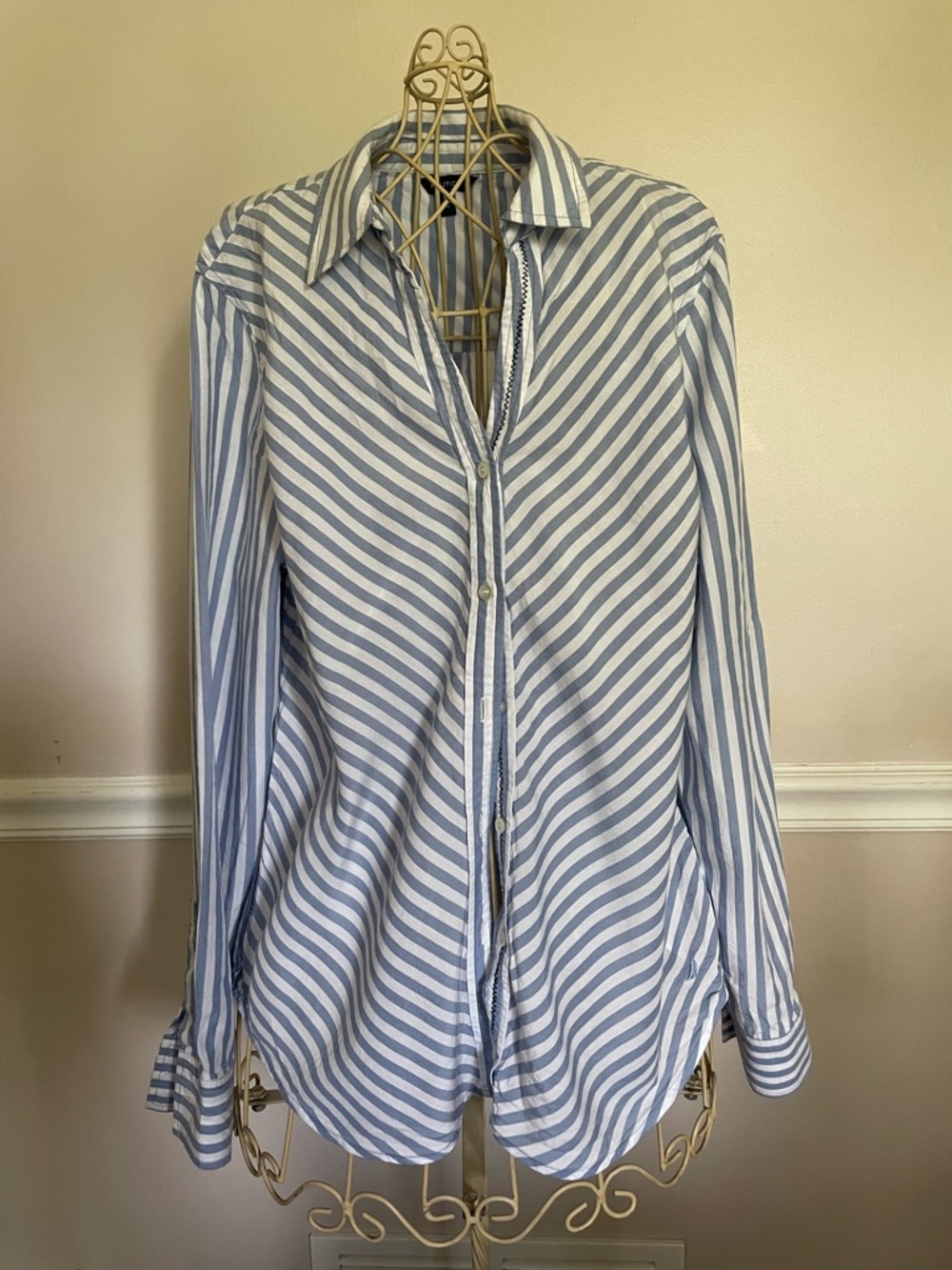 Nautica Women’s Blue and White Striped Button-Up Shirt